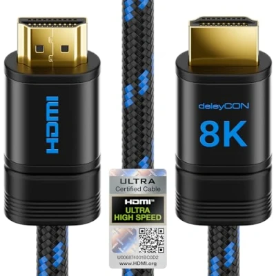 Abbildung von deleyCON 0,5m 8K HDMI 2.1b Kabel Kurz (48G, ULTRA Highspeed) Zertifiziert, 8K@60Hz 4K@120Hz 2K@144Hz/165Hz EARC HDCP 2.3/2.2 für DTS:X Dynamisches HDR Dolby Atmos TV PS5 Xbox Soundbar Monitor