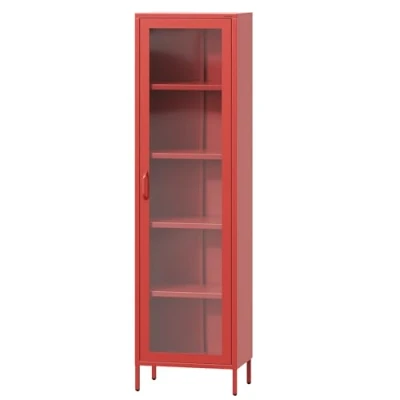 Abbildung von Jan Nowak 1 türiger Vitrinenschrank Luigi 50 x 180 35 cm 4 Verstellbare Ablagen, Gehärtetes Glas, Wandmontage Glasvitrine Stehend, Vitrine Wohmzimmerschrank Glitzernd Rot