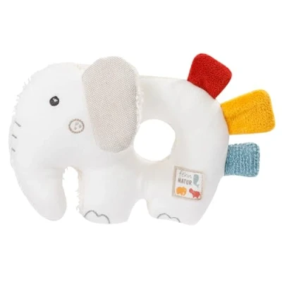 Abbildung von Fehn Baby Ring Greifling Elefant fehnNATUR Kuscheltier mit Bio Baumwolle Babyspielzeug Rassel &amp; Rascheltier zum spielerischen Lernen Greif Spielzeug für Babys Kleinkinder ab 0+ Monaten
