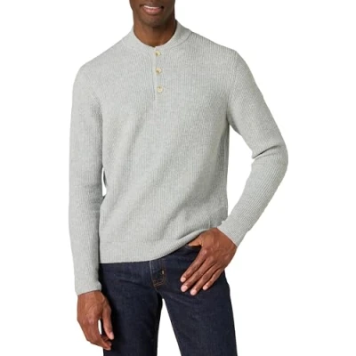 Abbildung von Amazon Essentials Herren Soft Touch Henley Pullover mit Langen Ärmeln, Mittelgrau Meliert, XXL