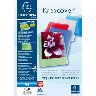 Abbildung von Exacompta Ref. 5769E Packung mit 5 Dokumentenhüllen Kreacover Chromalin 60 Hüllen aus glattem Kristall 120 Seiten für A4 Maße 24 x 32 cm Deckel halbfestem Polypropylen