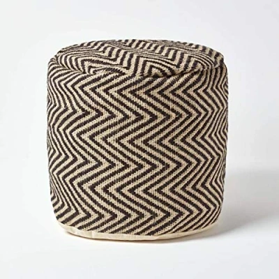 Abbildung von Homescapes Trendiger Design Pouf Rund Chevron Herringbone schwarz Creme 45 cm