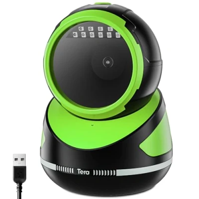 Abbildung von Tera Barcode Scanner Freisprech Omnidirektional: Desktop 1D 2D QR USB Kabelgebunden Einstellbarer Winkel Lesegerät für POS Supermarkt Einzelhandelsgeschäft Mobile Zahlung Modell 9800 Grün