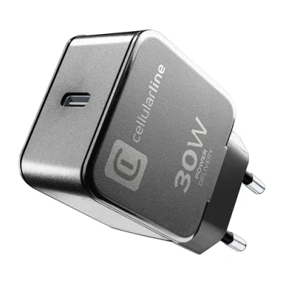 Abbildung von Cellularline USB C 30W Fast Charge Netzwerk Ladegerät Motorola, Google und andere Marken Lädt mit voller Geschwindigkeit Power Delivery Schwarz