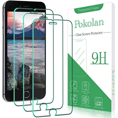 Abbildung von Pokolan 3 Stück Schutzfolie für iPhone SE 2020, 8, 7, 6S, 6, Frei von Kratzern,9H Härte, HD Displayschutzfolie, 0.33mm Ultra klar, Blasenfrei, Einfacher Montage