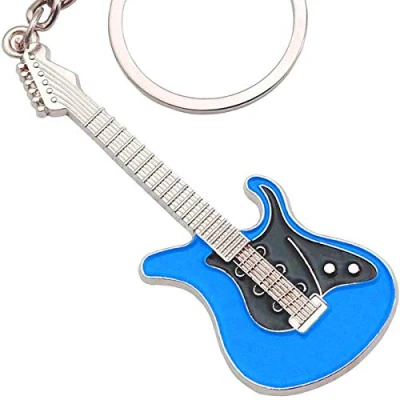 Abbildung von keepdrum E Gitarre Schlüsselanhänger in Blau, Aus Metall gefertigt, Mit feinen Details