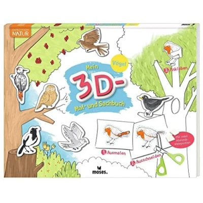 Abbildung von moses. Mein 3D Mal und Sachbuch Vögel Expedition Natur Bastelbuch mit Effekt Malbuch Naturpanoramen für Kinder ab 4 Jahren