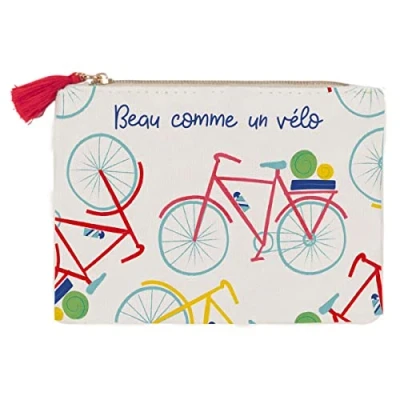 Abbildung von Draeger Paris Geldbörse Bedruckt Fahrrad 100% Baumwolle mit Reißverschluss und Bommel, 12 x 9,5 cm