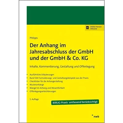 Abbildung von der Anhang im Jahresabschluss GmbH und &amp; Co. KG: Inhalte, Kommentierung, Gestaltung u.Offenlegung.