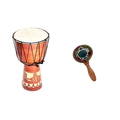 Abbildung von Große 60cm Djembe Holz Trommel Bongo Ziegenfell Gecko + Rassel Schildkröte R1