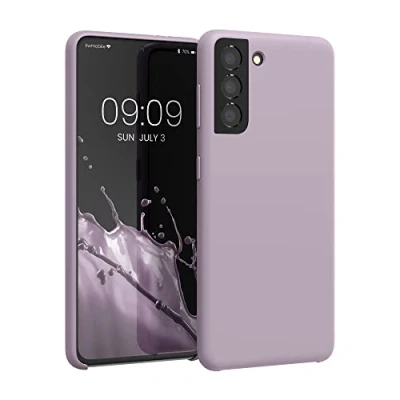 Abbildung von kwmobile Hülle kompatibel mit Samsung Galaxy S21 Silikon Handy Case Handyhülle weiche Oberfläche kabelloses Laden Purple Cloud