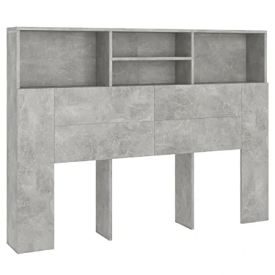 Abbildung von vidaXL Bett Kopfteil mit Ablagen Regal Wand Bücherregal Betthaupt Bettkopfteil Schlafzimmer Betongrau 140x19x103,5cm