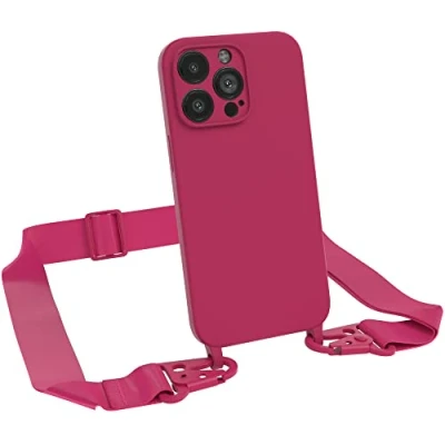 Abbildung von EAZY CASE Premium Silikon 2 in 1 Handykette kompatibel mit iPhone 13 Pro Handyhülle Umhängeband, Handykordel Silikonhülle, Hülle Band, Kette für Smartphone, Beere