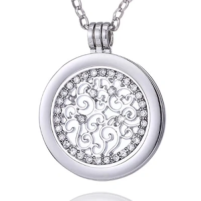 Abbildung von Morella Damen Halskette 70 cm Edelstahl mit Amulett und Coin 33 mm Blüte Zirkonia schwarz im Schmuckbeutel