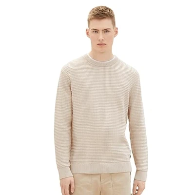 Abbildung von TOM Tailor Denim MIT Struktur Strickpullover, Herren, Größe: Medium, Cold beige