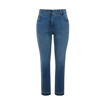 Abbildung von Ulla Popken Fringed HEM Stretch Jeans Slim Fit, Damen, Größe: 52, Dark blue denim