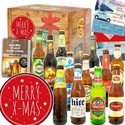 Abbildung von Merry X Mas + 12 Biersorten aus der Welt Geschenk Idee Weihnachten