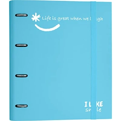 Abbildung von Grafoplás 88101333 Mappe 4 Ringe mit Ersatz, A4, himmelblau, gefütterter Karton, FSC Papier, inklusive Trennwänden, Carpebook Like Smile