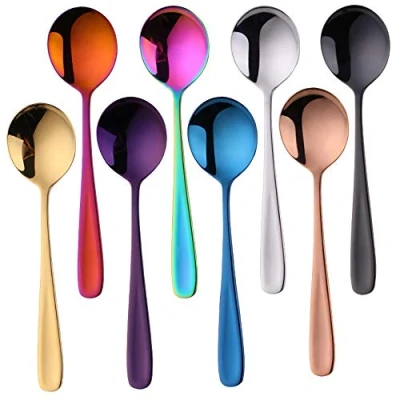 Abbildung von SBOMHS Esslöffel Edelstahl 18/10 Bunt Suppenlöffel 8 stück Groß Müslilöffel Dessertlöffel länge 17,5 cm Breit 4,5 Tafellöffel Suppentassenlöffel für Müsli Porridge Früchte Joghurt Farbe