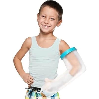 Abbildung von Fasola Gipsschutz Wasserdicht Arm Kind, Duschschutz Kinder zum Arm, Hände, Handgelenke, Ellenbogen, Finger, Wunde, Wiederverwendbar Gips Wasserschutz Arm,16.9inch