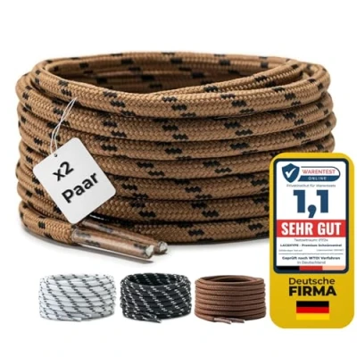 Abbildung von LaceHype 2 Paar Premium Runde Schnürsenkel [ Ø4,5 mm ] Polyester für Arbeitsschuhe, Stiefel, Outdoorschuhe und Sportschuhe reißfeste Schuhbänder (Braun/Schwarz, 130cm)