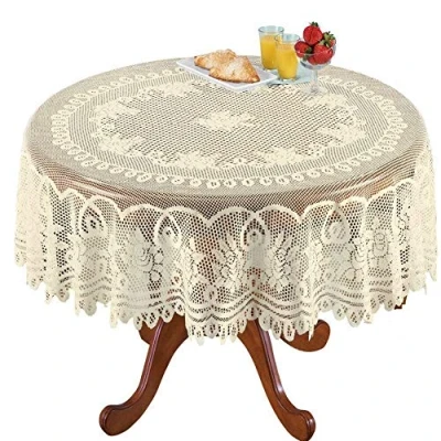 Abbildung von NC AMIPOS Spitzendeckchen, Beige, gehäkelt, waschbar, aus Polyester, Jacquard, für Hochzeit, Party, Restaurant, Bankett, Picknick (Beige, Rund, 180 cm)