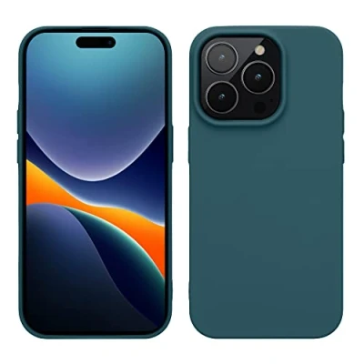Abbildung von kwmobile Hülle für das iPhone 14 Pro dünnes Silikon Handy Case stoßfeste Handyhülle mit weicher Oberfläche unterstützt kabelloses Laden Petrol matt