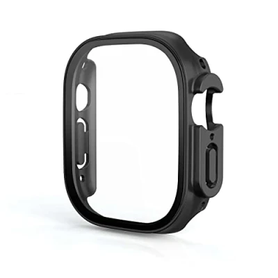 Abbildung von mtb more energy Hülle kompatibel mit Apple Watch 9, 8, 7 (45mm) Graphit metallic integrierter Displayschutz aus gehärtetem Glas Rundum Schutz Bumper Gehäuse Schutzhülle Tempered Glass
