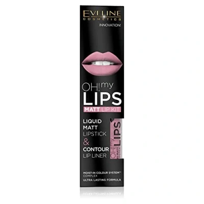 Abbildung von Eveline Cosmetics Oh! My Lips Set: Matter flüssiger Lippenstift und Lipliner, Nr. 03 Rose Nude