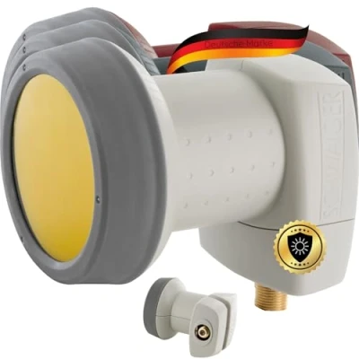 Abbildung von SCHWAIGER 302 Single LNB Low Noise Blockconverter Sun Protect digital hitzebeständig Kappe Satellitenschüssel Zubehör für Recieveranschluss Wetterschutz vergoldete Kontakte hellgrau