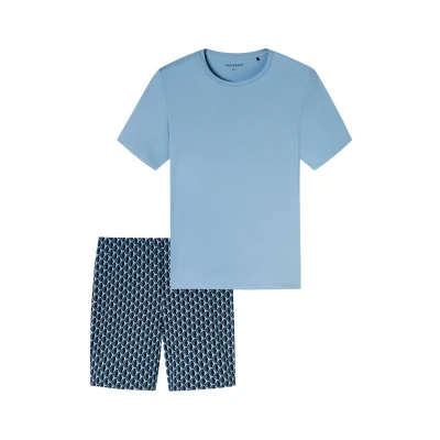 Abbildung von Schiesser Herren Schlafanzug kurz Rundhals Casual Essentials Pyjamaset, Pacific Blue_181157, 54