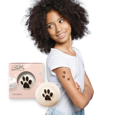 Abbildung von LaDot Tattoo für Kinder und Erwachsene, temporäre hautfreundliche fake Tattoos, Stempel ohne Nadeln Körper Arm, wasserfest, Keramikstempel Katzenpfote