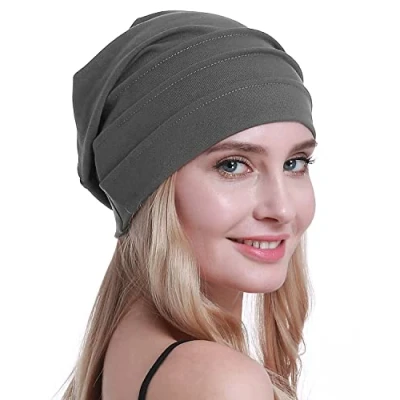 Abbildung von osvyo Baumwolle Chemo Hüte Soft Caps Krebs Kopfbedeckungen für Frauen Haarausfall versiegelt Verpackung DUNKEL GRAU