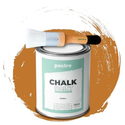 Abbildung von PACK Kreidefarbe für möbel 750ml + Malerpinsel speziell Chalk Paint Möbellack Natürlicher Kreideeffekt Farbe Holz (Gold)