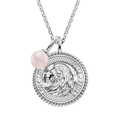 Abbildung von Engelsrufer Damen Halskette aus Sterling Silber und Sternzeichen Löwe Anhänger besetzt mit 4 Zirkonia Steinen einem Rosenquarz Stein Länge: 50cm