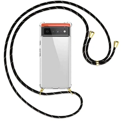 Abbildung von mtb more energy® Handykette kompatibel mit Google Pixel 6 (6.4&#039;&#039;) Schwarz+Gold gestreift/Gold Smartphone Hülle zum Umhängen Anti Shock Full TPU Case