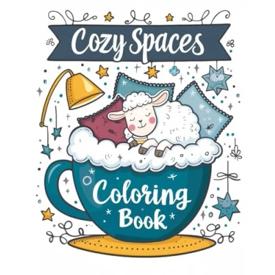 Abbildung von Cozy Spaces Coloring Book: for Adults and Teens Featuring Relaxing Familiar Corners with cute animal characters.
