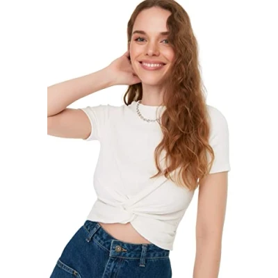 Abbildung von TRENDYOL Damen Regular Standard Rundhals Strickbluse Hemd, Weiß, XS