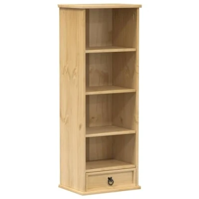 Abbildung von Bücherregal, Standregal mit Schublade und offenen Fächern, CD Schrank, DVD Regal, Ablagen für Wohnzimmer Heimbüro, 40x30x110 cm Massivholz Kiefer