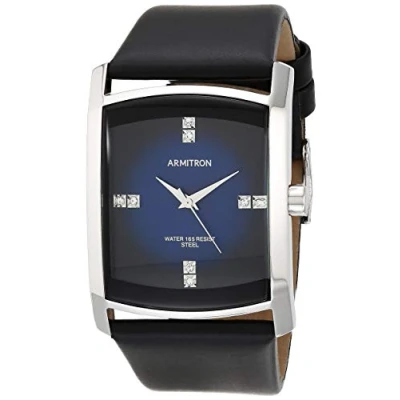 Abbildung von Armitron Men&#039;s Rectangular Crystal Dial Accented Leather Strap Watch, 20/4604 Black/Dark Blue