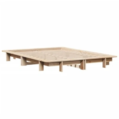 Abbildung von vidaXL Massivholzbett, Bettgestell Bettrahmen mit Lattenrost, Holzbett Bett für Schlafzimmer, Doppelbett, Modernes Design, 140x190cm Kiefer
