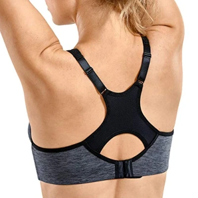 Abbildung von SYROKAN Damen Sport BH Starker Halt Bügel Push Up Ringerrücken Gepolstert Fitness Dunkle Blumenasche 85F
