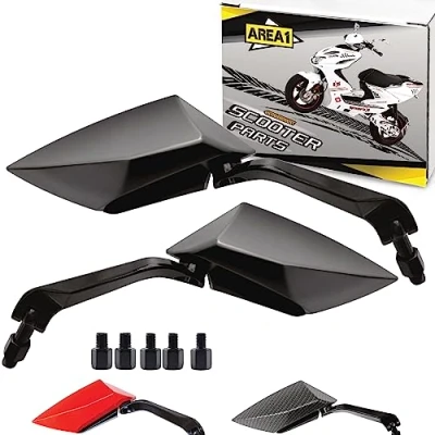 Abbildung von Area1 F1 Motorroller Spiegel ATV Quad Rückspiegel Set (rechts+links) schwarz 2xM8 Rechts + 1xM8 Linksgewinde Kompatibel mit Sym Niu KSR KOS