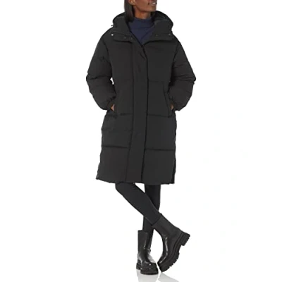 Abbildung von Amazon Essentials Damen Lange Oversize Daunenjacke mit Kapuze (in Übergröße erhältlich), Schwarz, L