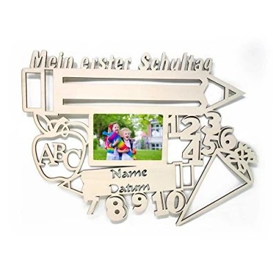 Abbildung von Schlummerlicht24 Licht &amp; Deko Bilderrahmen 10x15 cm Geschenk zur Einschulung mit Namen Datum personalisiert I Holz Kinder Geschenke erster Schultag