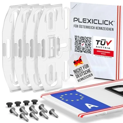 Abbildung von PLEXICLICK® Österreich Kennzeichenhalter Rahmenlos unsichtbar Rahmenlose Kennzeichenhalterung Nummernschildhalter Transparent Fahrzeugpflege Wechselkennzeichen Auto
