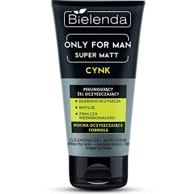 Abbildung von ONLY FOR MEN SUPER MAT Cleansing/Peeling/Face Scrub Gel 150 ml by Bielenda Deeply Cleanses, Refreshes and Exfoliates the Skin, Removes Impurities Unclogs Pores
