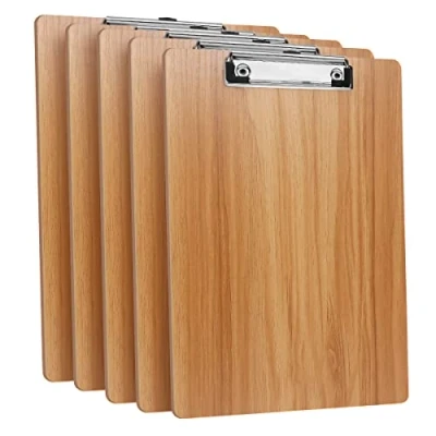 Abbildung von (5 Stück) Klemmbrett Holz A4,Schreibbrett Klemmbretter mit Metalklemme und Aufhängeose, Clipboard Schreibplatte für Büro,Restaurant,Schule