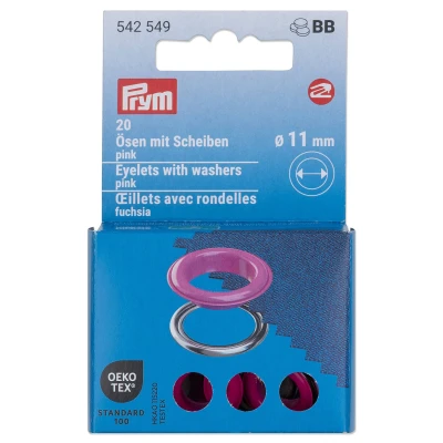 Abbildung von Prym 542549 542542 Ösen mit Scheiben, rot/silberfarbig, vearbeitbar dem Vario Creative Tool, pink, Ø 11 mm, 20