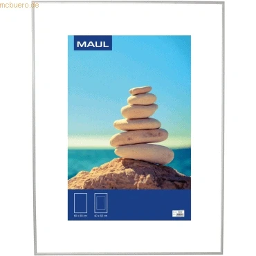 Abbildung von Maul Bilderrahmen MAULdesign 60x80 cm aus Aluminium zum Hängen in Quer und Hochformat edler, schmaler Wechselrahmen mit Passepartouteinleger ideal für Fotos, Collage Bilder Silber